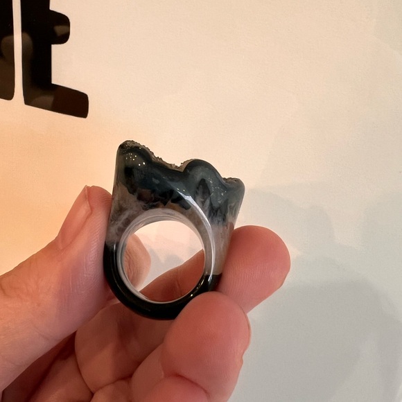Galaxy Druzy Agate Ring, Black Agate Geode Drusy Ring, Rare Druzy Jewelry Unisex - Picture 4 of 8